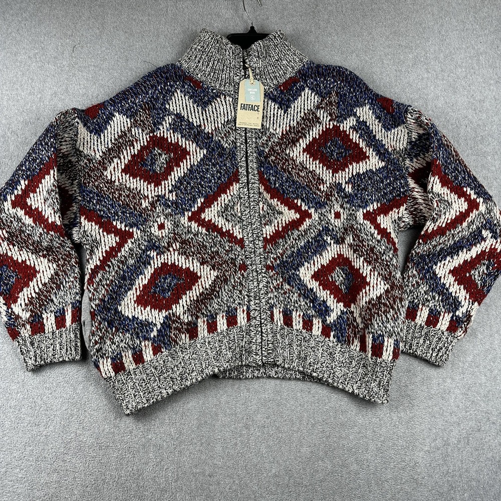 FatFace Sweater Womens US 8 UK 12 Gray Multi Erin Zip Through Wool Blend Pockets